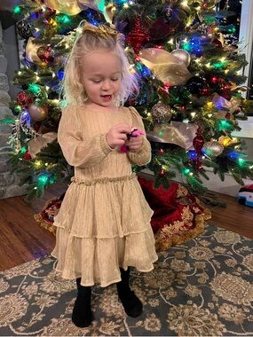 wonder nation Gold Tiered Long-Sleeve Holiday Dress